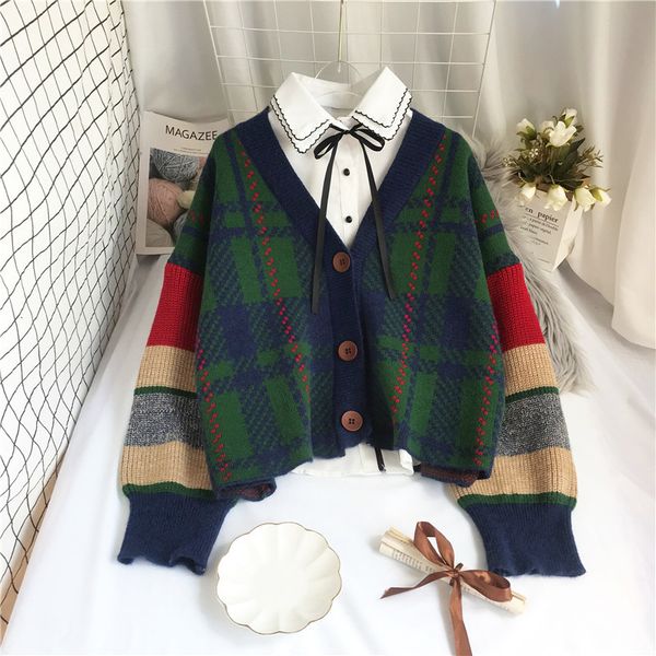 women's sweaters ebaihui striped women's jacket autumn loose short cardigan korean style outerwear v neck knitted sweaters zt83, White;black 
women's sweaters ebaihui striped women's jacket autumn loose short cardigan korean style outerwear v neck knitted sweaters zt83, White;black