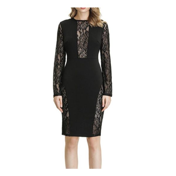 casual dresses round neck lace see-through stitching long-sleeved slim dress for women, Black;gray
casual dresses round neck lace see-through stitching long-sleeved slim dress for women, Black;gray