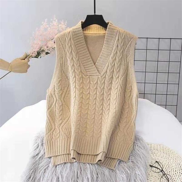 autumn winter vests for women korean style student loose sleeveless coat fashion twist pullovers sweater vest pull femme 211008, Black;white
autumn winter vests for women korean style student loose sleeveless coat fashion twist pullovers sweater vest pull femme 211008, Black;white