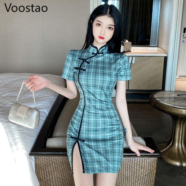 chinese style dress for women elegant vintage plaid cheongsam slim dress summer chic girls bodycon party mini slit dresses, Red
chinese style dress for women elegant vintage plaid cheongsam slim dress summer chic girls bodycon party mini slit dresses, Red