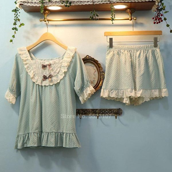 summer short sleeve woman pajamas set cotton breathable lounge vintage cute lolita clothing lace bow tie sleepwear for female, Black;red
summer short sleeve woman pajamas set cotton breathable lounge vintage cute lolita clothing lace bow tie sleepwear for female, Black;red
