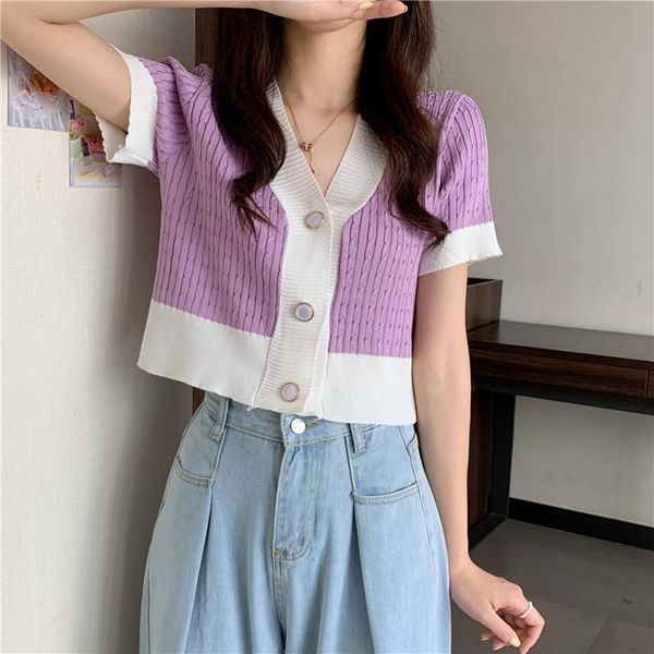 women's knits & tees women patched v-neck knitted short sleeve thin sweaters cardigans lady vintage single-breasted sweater crop femal, White
women's knits & tees women patched v-neck knitted short sleeve thin sweaters cardigans lady vintage single-breasted sweater crop femal, White