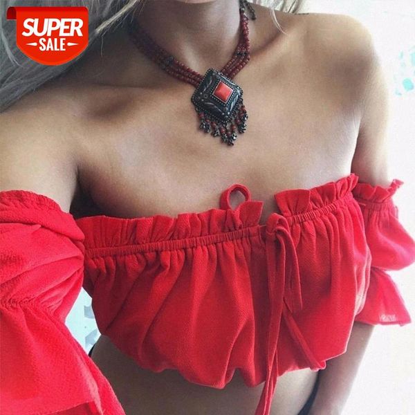 off shoulder strapless pleated cropped summer women lantern sleeve t-shirt wdc4482 #8b46, White
off shoulder strapless pleated cropped summer women lantern sleeve t-shirt wdc4482 #8b46, White