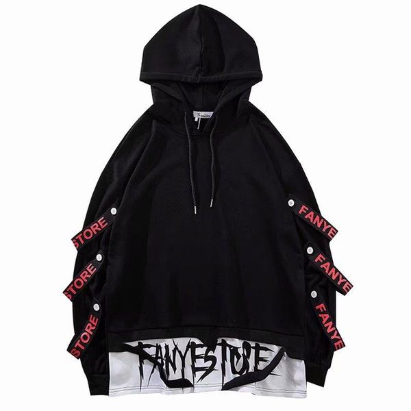 men's hoodies & sweatshirts men hooded fake two pieces drawstring letter ribbons printed high street pullover hip hop korean loose, Black
men's hoodies & sweatshirts men hooded fake two pieces drawstring letter ribbons printed high street pullover hip hop korean loose, Black