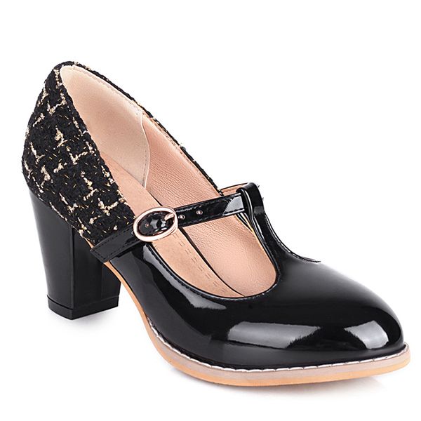 bright blue light tweed fabric of high heels thick metal buckle patent leather red women's shoes ry71, Black
bright blue light tweed fabric of high heels thick metal buckle patent leather red women's shoes ry71, Black