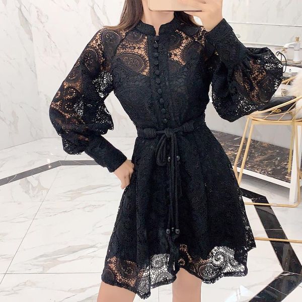 women waist lace hollow out dresses lantern sleeve mini whith belt luxury design runway dress autumn, Black;gray
women waist lace hollow out dresses lantern sleeve mini whith belt luxury design runway dress autumn, Black;gray