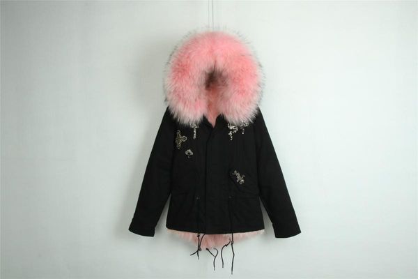 women's fur & faux winter thick warm lovely parka pink lined short coat for girls overcoat with raccoon collar ladies, Black
women's fur & faux winter thick warm lovely parka pink lined short coat for girls overcoat with raccoon collar ladies, Black