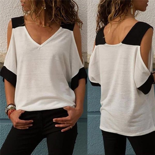 women's t-shirt contrasting color stitching v-neck short-sleeved summer fashion women off-the-shoulder big size 7color loose clothes, White
women's t-shirt contrasting color stitching v-neck short-sleeved summer fashion women off-the-shoulder big size 7color loose clothes, White