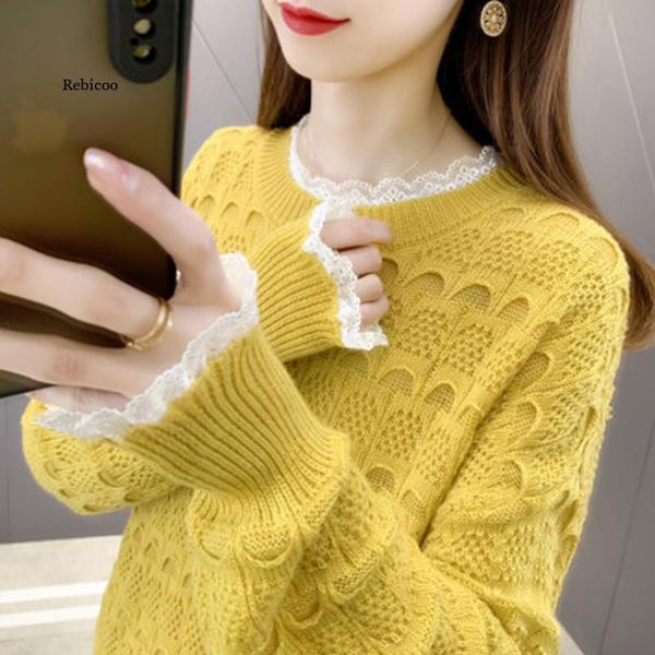 women's sweaters fashion knitted sweater pullover women autumn lace patchwork hollow out o neck long sleeve knitwear loose ladies, White;black
women's sweaters fashion knitted sweater pullover women autumn lace patchwork hollow out o neck long sleeve knitwear loose ladies, White;black