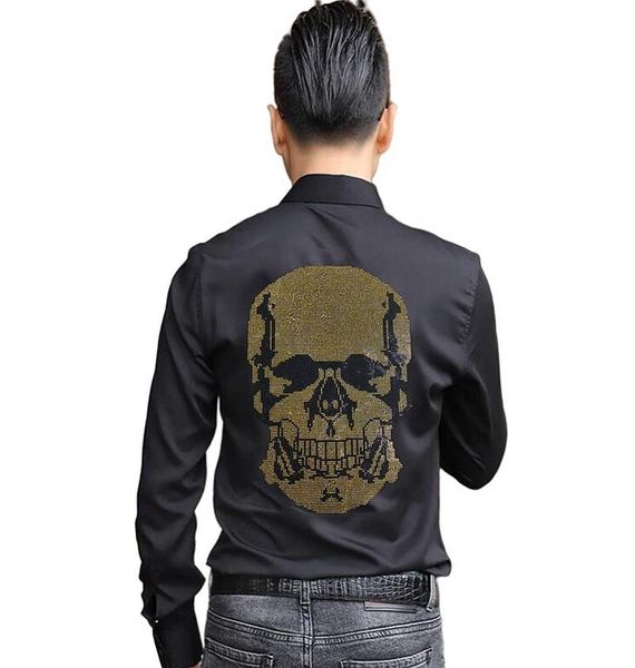 men's casual shirts streetwear fashion cotton long sleeve shirt solid slim fit male social rhinestones dress skull, White;black
men's casual shirts streetwear fashion cotton long sleeve shirt solid slim fit male social rhinestones dress skull, White;black