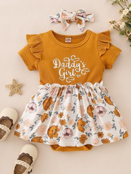 baby slogan & floral print ruffle trim combo bodysuit dress & headband she, Red;yellow
baby slogan & floral print ruffle trim combo bodysuit dress & headband she, Red;yellow