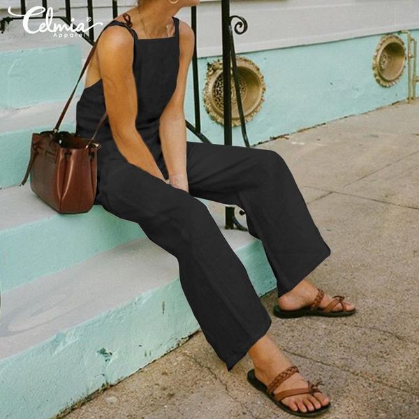 women's jumpsuits & rompers 2021 summer celmia solid sleeveless women casual back strap ladies pockets elegant wide leg pant femme over, Black;white
women's jumpsuits & rompers 2021 summer celmia solid sleeveless women casual back strap ladies pockets elegant wide leg pant femme over, Black;white