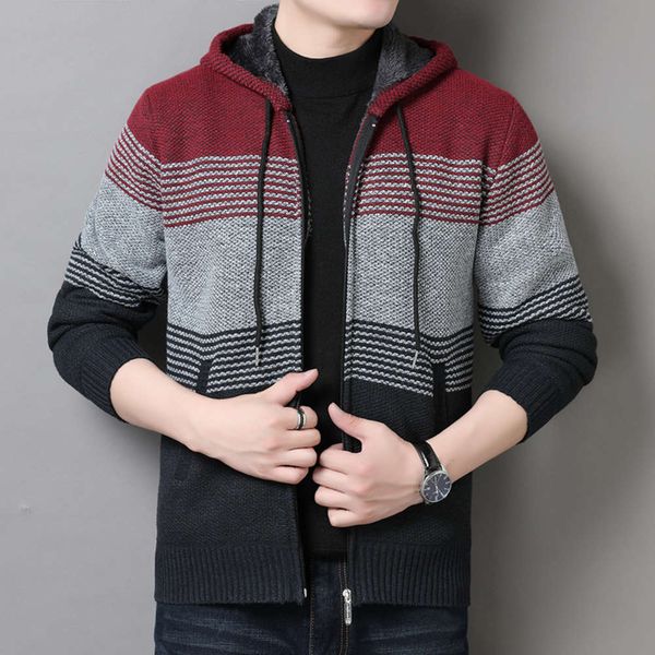 autumn and winter 2020 new knitwear plush thickened color matching sweater men's coat hooded cardigan, White;black
autumn and winter 2020 new knitwear plush thickened color matching sweater men's coat hooded cardigan, White;black