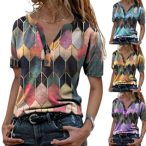 women's t-shirt women casual short sleeve t-shirt, geometric patterns v-neck loose style , blue/ yellow/ coral pink/ purple, White
women's t-shirt women casual short sleeve t-shirt, geometric patterns v-neck loose style , blue/ yellow/ coral pink/ purple, White