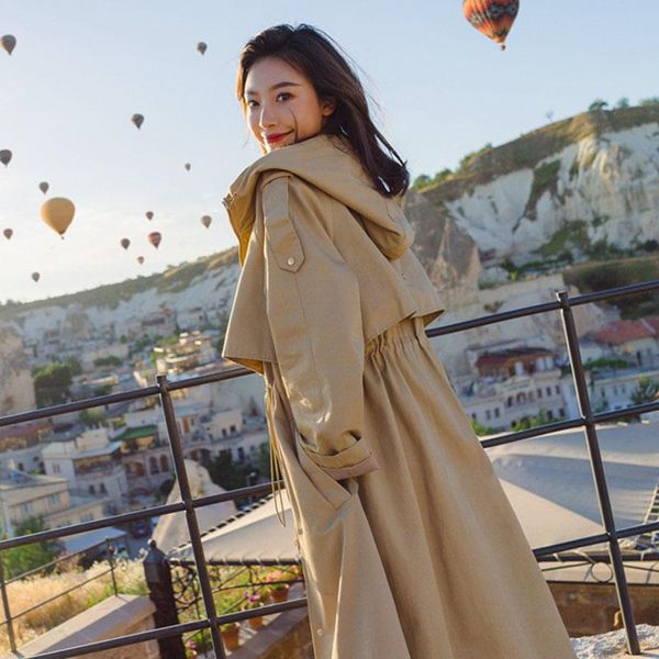 women's trench coats autumn streetwear chic clothes women long windbreaker girls hooded high waist with belt overknee 2021 spring loose, Tan;black
women's trench coats autumn streetwear chic clothes women long windbreaker girls hooded high waist with belt overknee 2021 spring loose, Tan;black