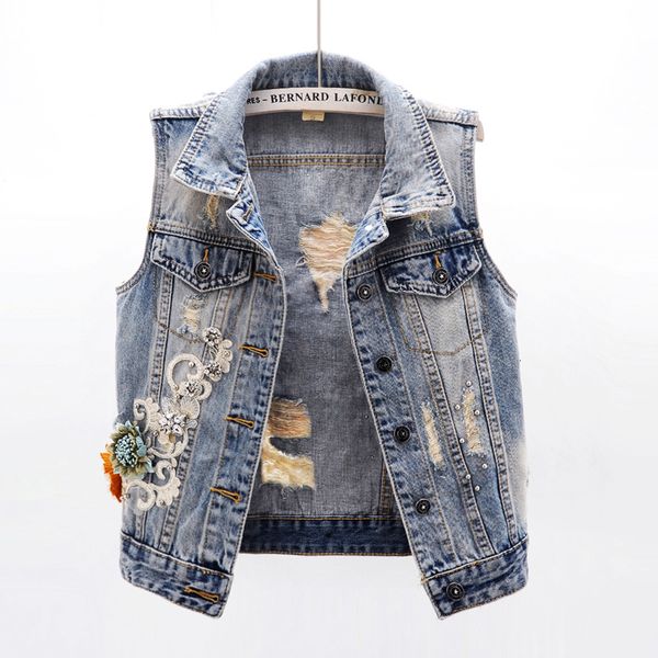 summer fashion slim short denim women sleeveless jacket coat sequins embroidery flowers waistcoat frayed jeans vest female 7dn5, Black;white
summer fashion slim short denim women sleeveless jacket coat sequins embroidery flowers waistcoat frayed jeans vest female 7dn5, Black;white