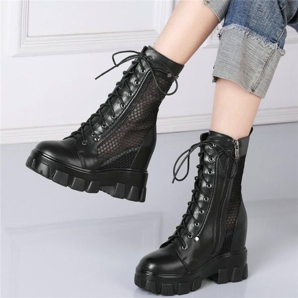 high pumps women genuine leather wedges high heel ankle boots female breathable lace round toe fashion sneakers casual shoes, Black
high pumps women genuine leather wedges high heel ankle boots female breathable lace round toe fashion sneakers casual shoes, Black