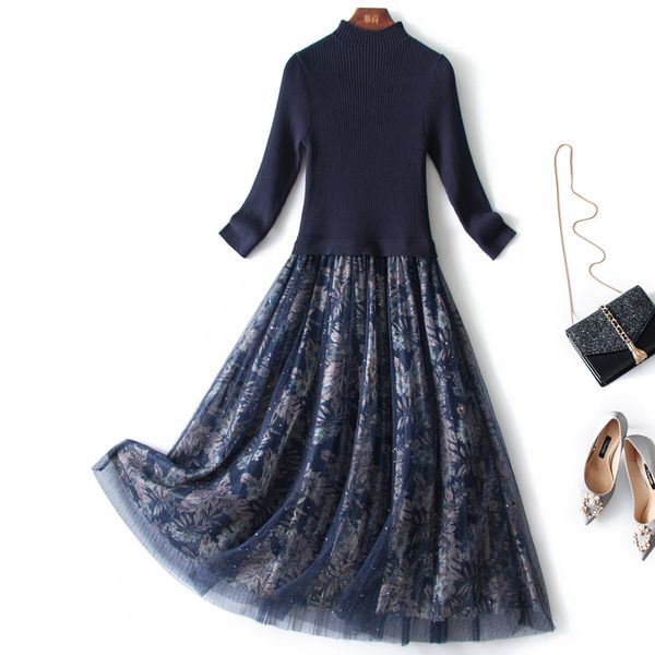 2021 autumn winter long sleeve round neck blue floral print tulle knitted panelled mid-calf dress elegant casual dresses 21n01l3238, Black;gray
2021 autumn winter long sleeve round neck blue floral print tulle knitted panelled mid-calf dress elegant casual dresses 21n01l3238, Black;gray