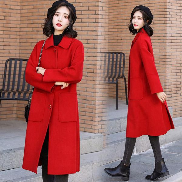 women's wool & blends fashion elegant long coat woman coats winter jackets woolen women, Black
women's wool & blends fashion elegant long coat woman coats winter jackets woolen women, Black
