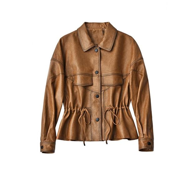 women's leather & faux shuchan sheepskin jacket women winter streetwear covered button adjustable waist vintage clothes for, Black
women's leather & faux shuchan sheepskin jacket women winter streetwear covered button adjustable waist vintage clothes for, Black