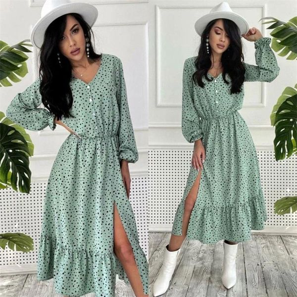 casual dresses 2021 autumn dot print midi dress women button v neck long sleeve party lady fashion vintage split, Black;gray
casual dresses 2021 autumn dot print midi dress women button v neck long sleeve party lady fashion vintage split, Black;gray