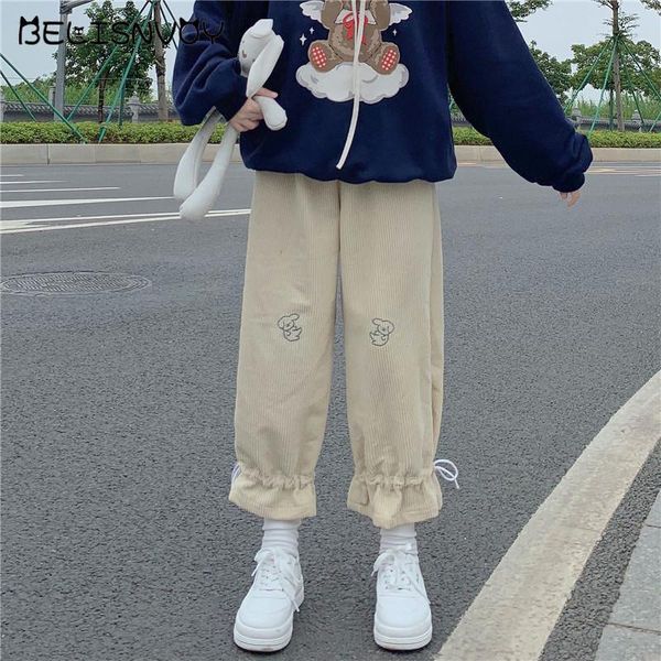 women's pants & capris embroidered corduroy women elastic high waist sweet 2021 japanese harajuku autumn baggy drawstring design female, Black;white
women's pants & capris embroidered corduroy women elastic high waist sweet 2021 japanese harajuku autumn baggy drawstring design female, Black;white