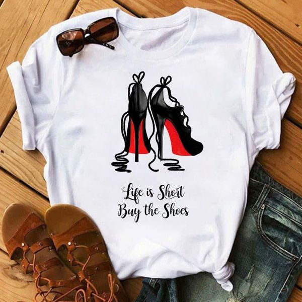 women's t-shirt high heels shoes print vogue t shirt women short sleeve o-neck harajuku streetwear femme 90s hipster tees, White
women's t-shirt high heels shoes print vogue t shirt women short sleeve o-neck harajuku streetwear femme 90s hipster tees, White