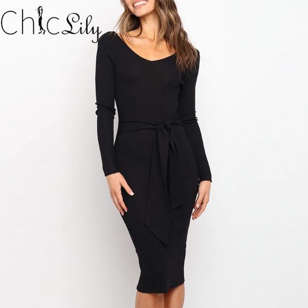 casual dresses chiclily long sleeve knitted dress v-neck slim waistband midi, Black;gray
casual dresses chiclily long sleeve knitted dress v-neck slim waistband midi, Black;gray