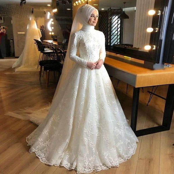 2021 high neck muslim wedding dresses with long sleeves lace applique sweep train plus size custom made arabic wedding gown vestido de novia, White
2021 high neck muslim wedding dresses with long sleeves lace applique sweep train plus size custom made arabic wedding gown vestido de novia, White