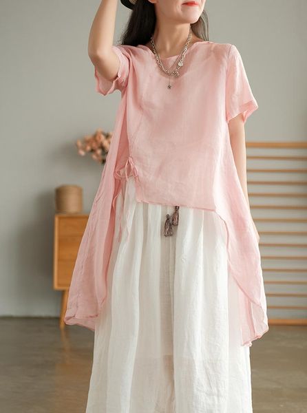 women's blouses & shirts women ramie summer 21 mori girl style solid color loose drawstring female asymmetric simple wild, White
women's blouses & shirts women ramie summer 21 mori girl style solid color loose drawstring female asymmetric simple wild, White
