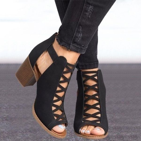 sandals women's fashion summer solid color hollow out open toe width high heel casual dress shoes ankle, Black
sandals women's fashion summer solid color hollow out open toe width high heel casual dress shoes ankle, Black