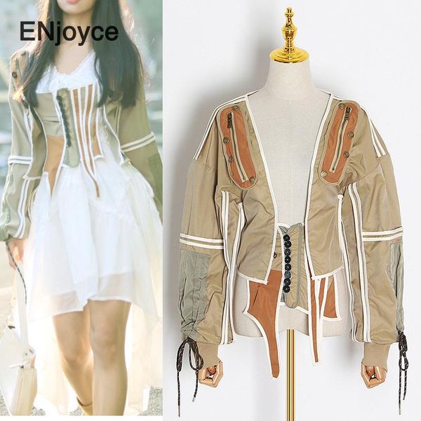 women spring autumn vintage crop jacket fashion coat long sleeve clothing streetwear bandage baseball uniform top, Black;brown
women spring autumn vintage crop jacket fashion coat long sleeve clothing streetwear bandage baseball uniform top, Black;brown