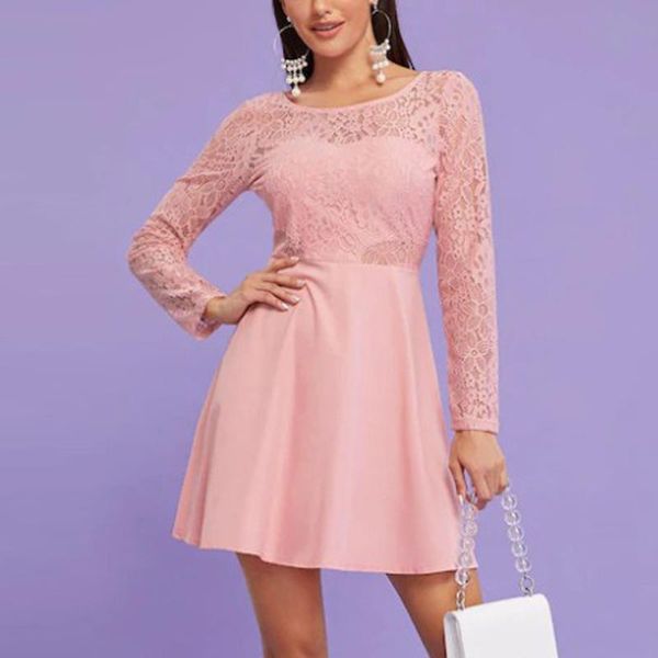 casual dresses spring lace dress women solid color o neck long sleeve bodycon mini vintage elegant party vestidos robe, Black;gray
casual dresses spring lace dress women solid color o neck long sleeve bodycon mini vintage elegant party vestidos robe, Black;gray