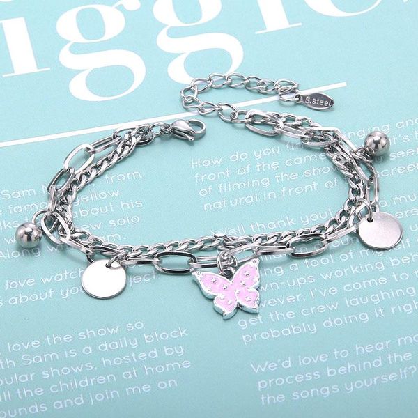 link, chain butterfly stainless steel exquisite bracelet ladies charm fashion gift jewelry tree double layer bangle, Black
link, chain butterfly stainless steel exquisite bracelet ladies charm fashion gift jewelry tree double layer bangle, Black