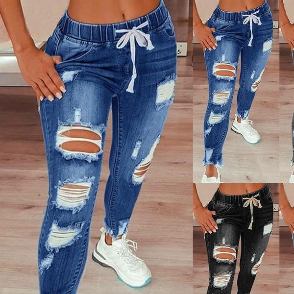 drawstring denim stretch ripped women jean broken holes plus size full length pencil pants vaqueros, Blue
drawstring denim stretch ripped women jean broken holes plus size full length pencil pants vaqueros, Blue