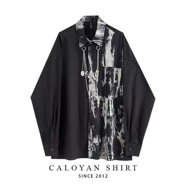 men's casual shirts men autumn neutral retro tie-dye stitching metal necklace dark black long-sleeved shirt coats loose man punk top, White;black
men's casual shirts men autumn neutral retro tie-dye stitching metal necklace dark black long-sleeved shirt coats loose man punk top, White;black