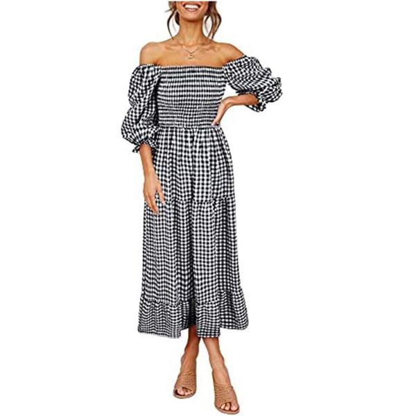 casual dresses plus size 5xl party for women 2021 boho plaid print long dress woman puff sleeve off shoulder vestidos, Black;gray
casual dresses plus size 5xl party for women 2021 boho plaid print long dress woman puff sleeve off shoulder vestidos, Black;gray