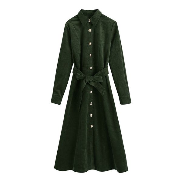 2021 new elegant army green corduroy women lapel long sleeve sashes office ladies midi crpe, Black;gray
2021 new elegant army green corduroy women lapel long sleeve sashes office ladies midi crpe, Black;gray