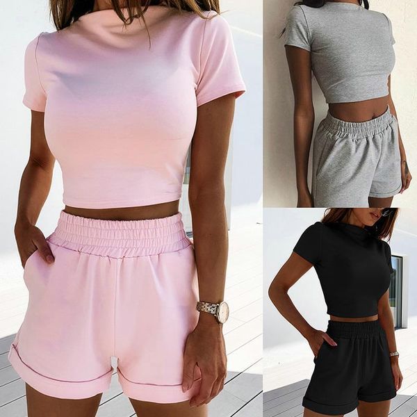 women summer solid color casual 2 piece set pocket decor o-neck short sleeve pullovers short elastic waist shorts women suit, Gray
women summer solid color casual 2 piece set pocket decor o-neck short sleeve pullovers short elastic waist shorts women suit, Gray