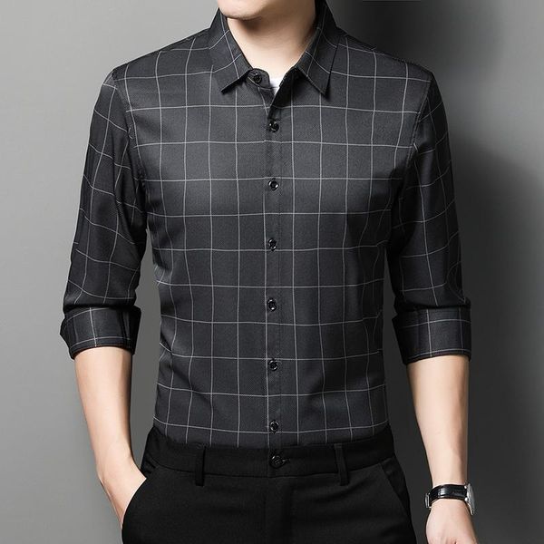 men's casual shirts plaid men luxury slim fit spring full sleeve camisa masculina c809, White;black
men's casual shirts plaid men luxury slim fit spring full sleeve camisa masculina c809, White;black