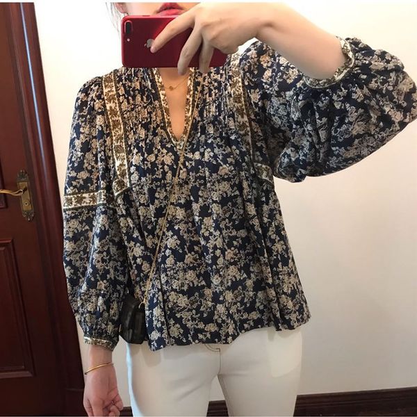 2021 new primavera vero feminino floral impresso blusa com decote em v vintage manga longa feminina camisa solta 5mtj, Black
2021 new primavera vero feminino floral impresso blusa com decote em v vintage manga longa feminina camisa solta 5mtj, Black