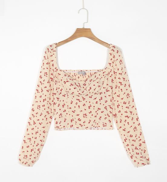 vintage france style cream floral print shirt women square collar back elastic pullovers blouse cropped harajuku, White
vintage france style cream floral print shirt women square collar back elastic pullovers blouse cropped harajuku, White