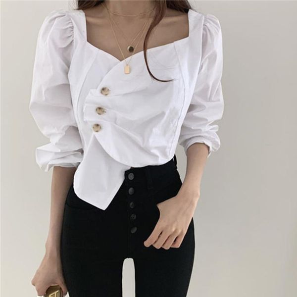 women's blouses & shirts korean cropped blouse sqaure collar vintage casual high waist slim fit pleated spring shirt buttons puff slee, White
women's blouses & shirts korean cropped blouse sqaure collar vintage casual high waist slim fit pleated spring shirt buttons puff slee, White
