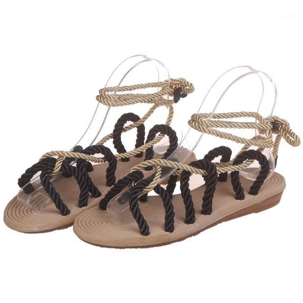 sandals 2021 woman shoes braided rope with traditional casual style and simple creativity fashion women summer1, Black