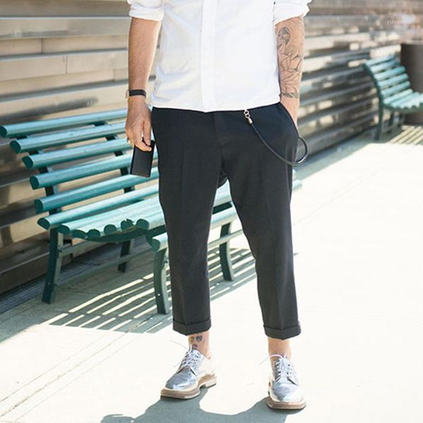 men's pants spring and summer european american fashion casual curling leg small nine points pencil, Black 
men's pants spring and summer european american fashion casual curling leg small nine points pencil, Black