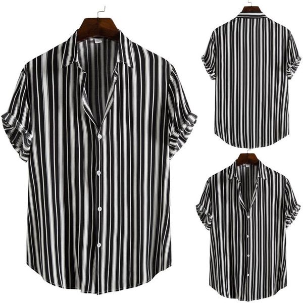 men's casual shirts 2021 fashion summer men stripe short sleeve shirt plus size clothing vestidos dress camisas, White;black
men's casual shirts 2021 fashion summer men stripe short sleeve shirt plus size clothing vestidos dress camisas, White;black