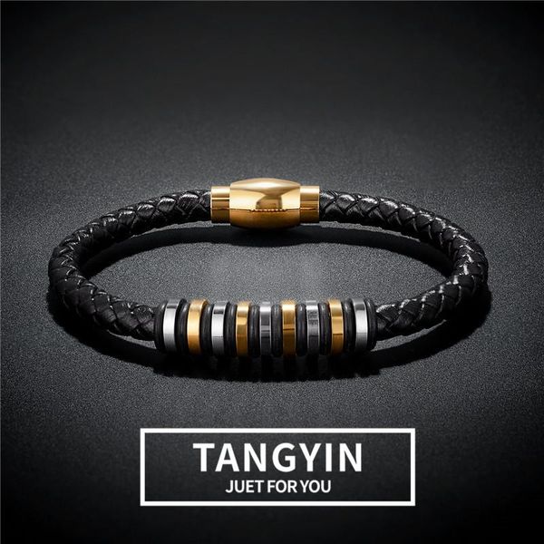charm bracelets fashionable men's leather bracelet braided rope matching round gold black metal accessories stainless steel for men, Golden;silver
charm bracelets fashionable men's leather bracelet braided rope matching round gold black metal accessories stainless steel for men, Golden;silver