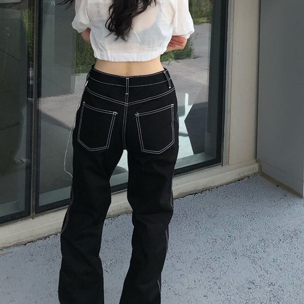 fashion high waist loose solid straight jeans women dark splice metal chain slim trousers female y2k streetwear pants, Black;white
fashion high waist loose solid straight jeans women dark splice metal chain slim trousers female y2k streetwear pants, Black;white