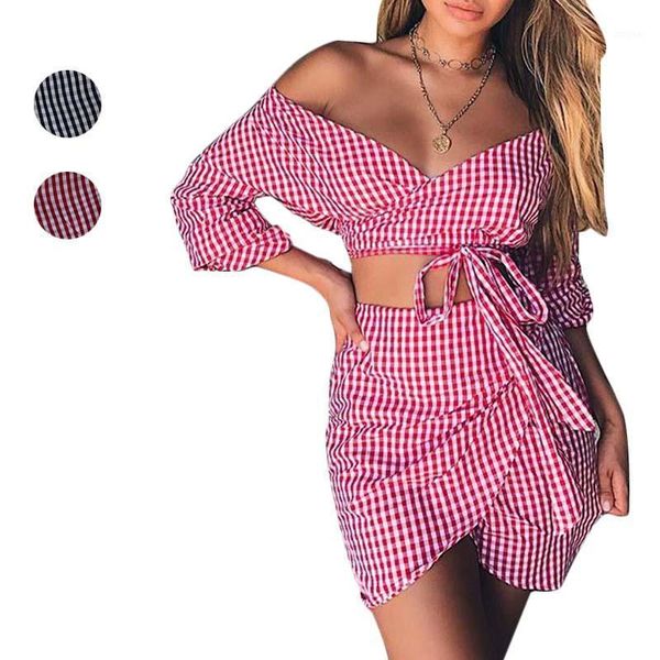 two piece dress women 2pcs/ set plaid v-neck crop +mini skirt summer beach party club clothing 88, White
two piece dress women 2pcs/ set plaid v-neck crop +mini skirt summer beach party club clothing 88, White