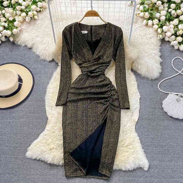 autumn winter bodycon women dress elegant low v neck long sleeve draped split bright silk party sheath vestidos, Black;gray
autumn winter bodycon women dress elegant low v neck long sleeve draped split bright silk party sheath vestidos, Black;gray